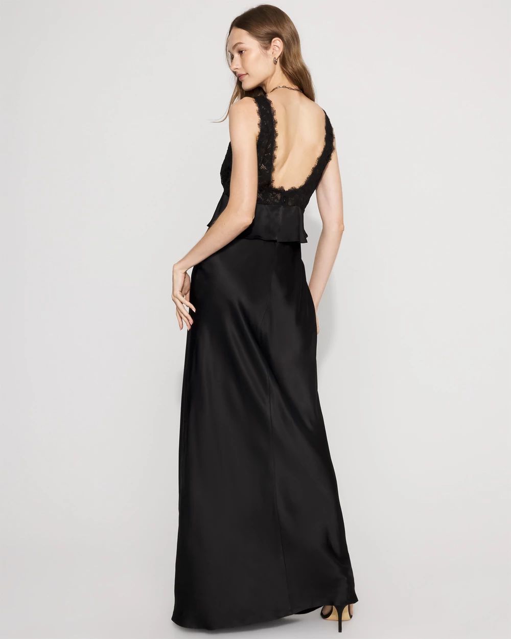 Lace + Satin Peplum Maxi Dress | White House Black Market